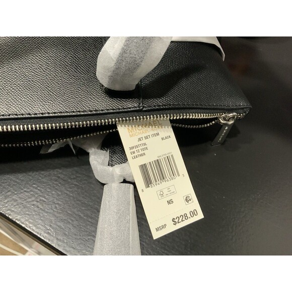 Michael Kors Black,  Logo ,Saffiano  Leather Jet Set Top Zip Tote , NWT - Picture 9 of 11